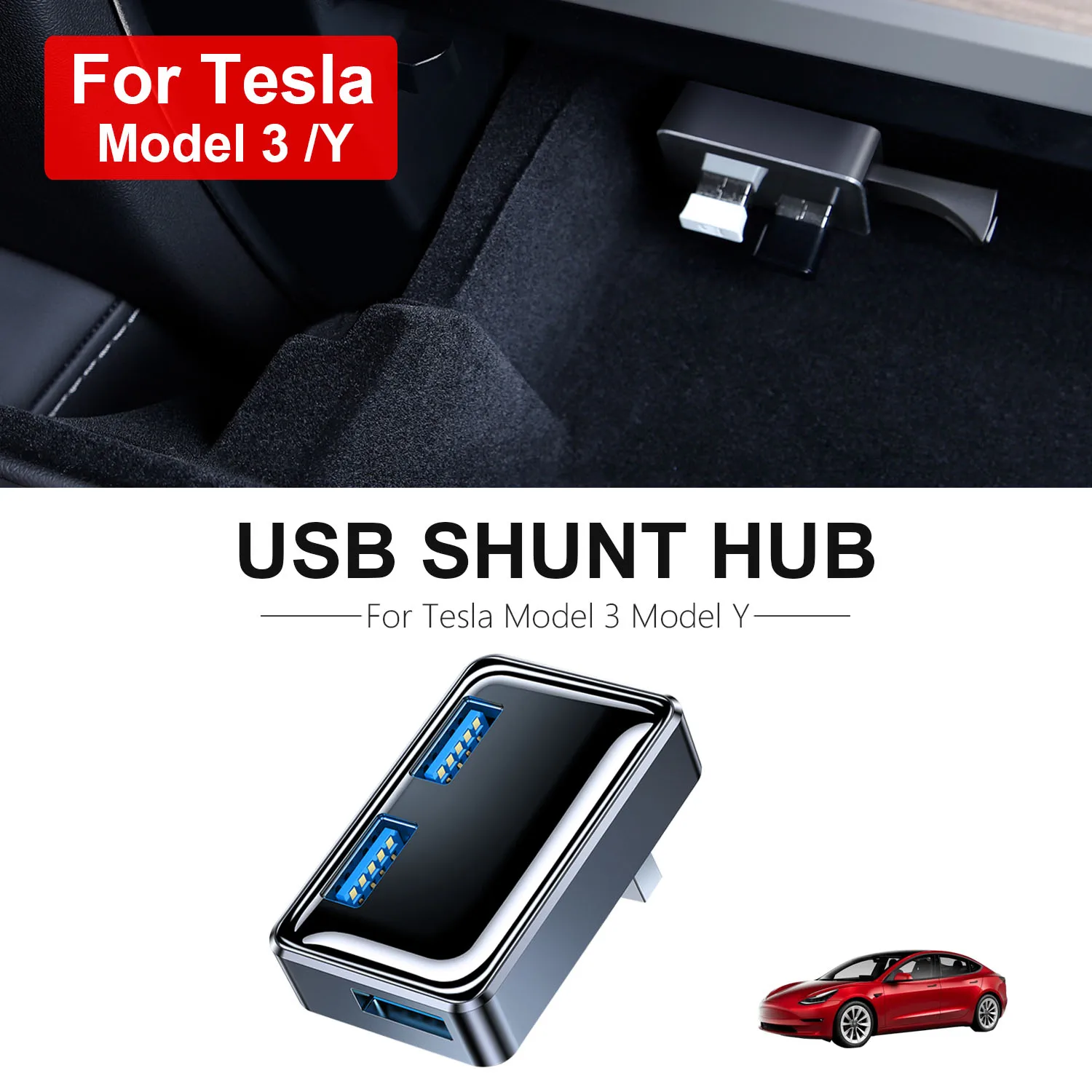 

Car USB Hub 3.0 High Speed 3 Ports Mini Cube USB Docking Station for Glove Box USB Adapter For 2022 Tesla Model 3 Y Accessories