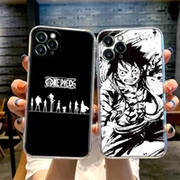 one piece black and white anime phone case for iphone 11 12 13 pro max xr xs x 8 7 se 2020 plus cute shockproof clear soft cover