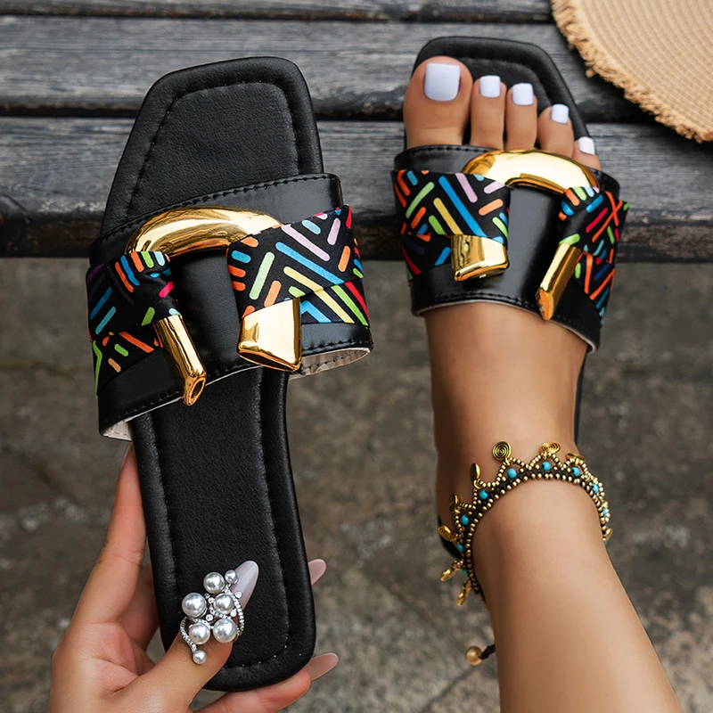 Summer Slippers Women Flat Outdoor Street Sandals Women 2023 Fashion Korean Chain Beach Flip Flops Design Pink Plus Size 36-43