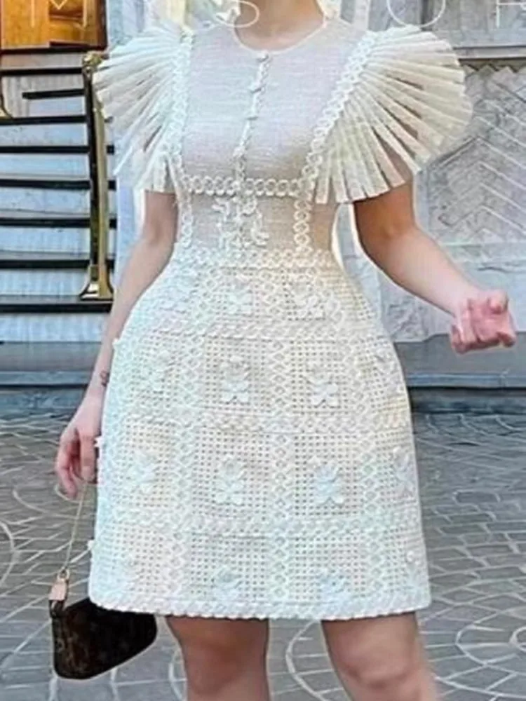 

ZAWFL Fashion Women Dress New Flying Sleeve Lace Hollow Out Three-Dimensional Flower Embroidery Dresses Summer 2022