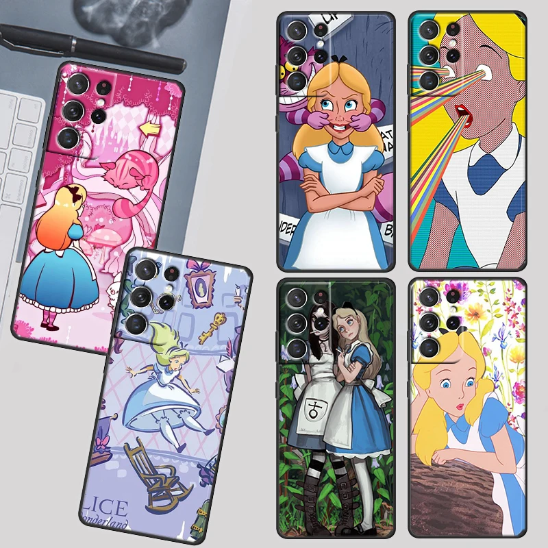 

Anime Alice in Wonderland Case For Samsung Galaxy S22 S21 S20 Ultra Plus Pro S10 S9 S8 S7 4G 5G TPU Black Phone Cover Capa Coque
