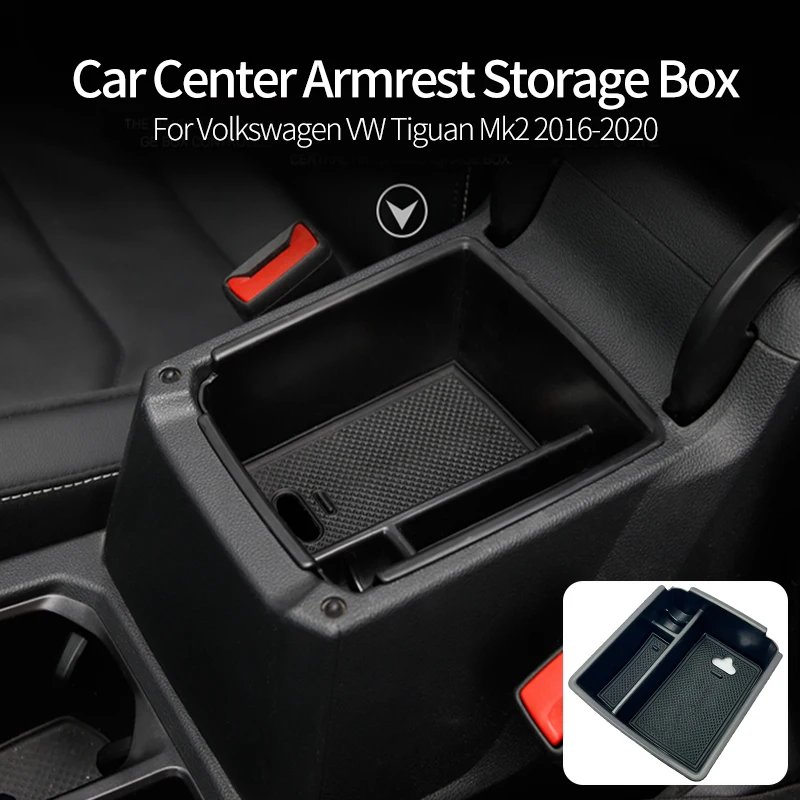 

Car Central Armrest Storage Box Container Holder Tray for Volkswagen VW Tiguan Mk2 2016 2017 2018 2019 2020 Car Styling