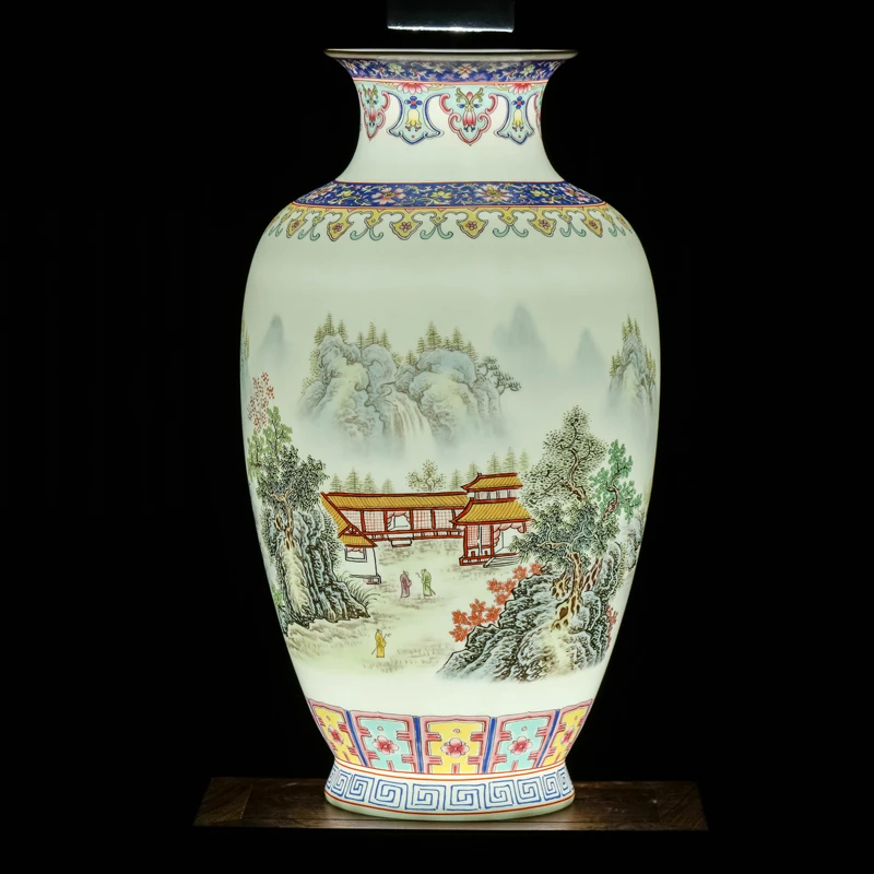 

Керамическая Пастельная Ландшафтная ваза Цзиндэчжэнь, большая домашняя декоративная тонкая фарфоровая ваза в китайском стиле ретро для го...