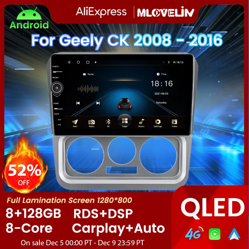 MLOVELIN QLED Android 11 для Geely CK 2008-2016 RDS DSP Автомобильный мультимедийный стерео