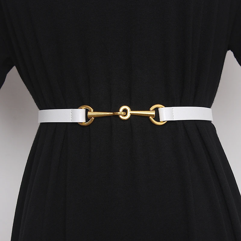 Women Fashion Belt Vintage Gold Buckle Skirt Sweater Leather Adjustable Belt Decorative Overcoat All Match Waist Belts Designer