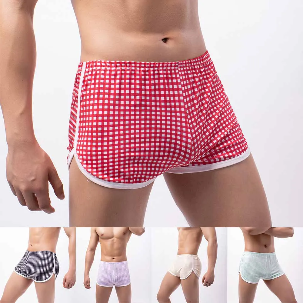 

Мужские трусы-боксеры в клетку, серые дышащие трусы в шотландскую клетку, повседневное нижнее белье, 2022