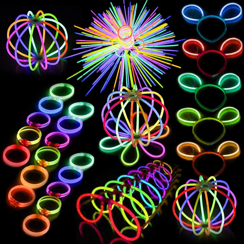 

In the Dark Fluorescence Glow sticks Bracelets Necklaces Festival Xmas Party Neon Glowstick Kids Toys 200pcs/set Colorful Glow