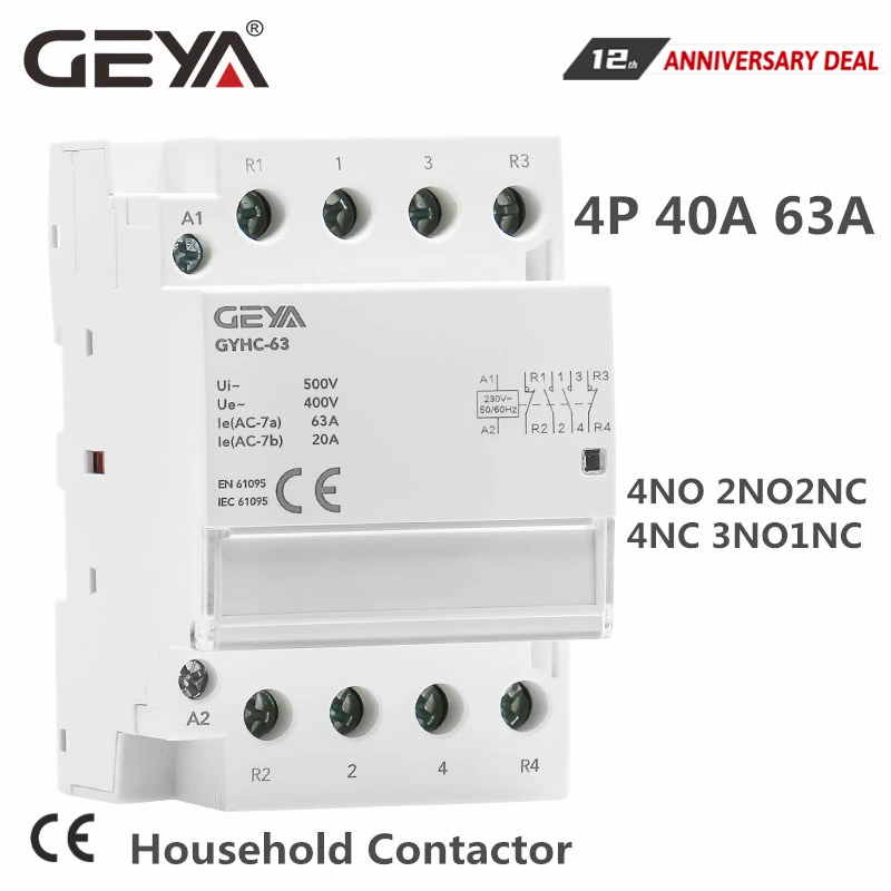 

Контактор переменного тока GEYA на Din-рейку 4P 40A 63A 4NO 4NC 2NO2NC 3NO1NC Ho для использования или для зарядки свайного контактора хорошего качества