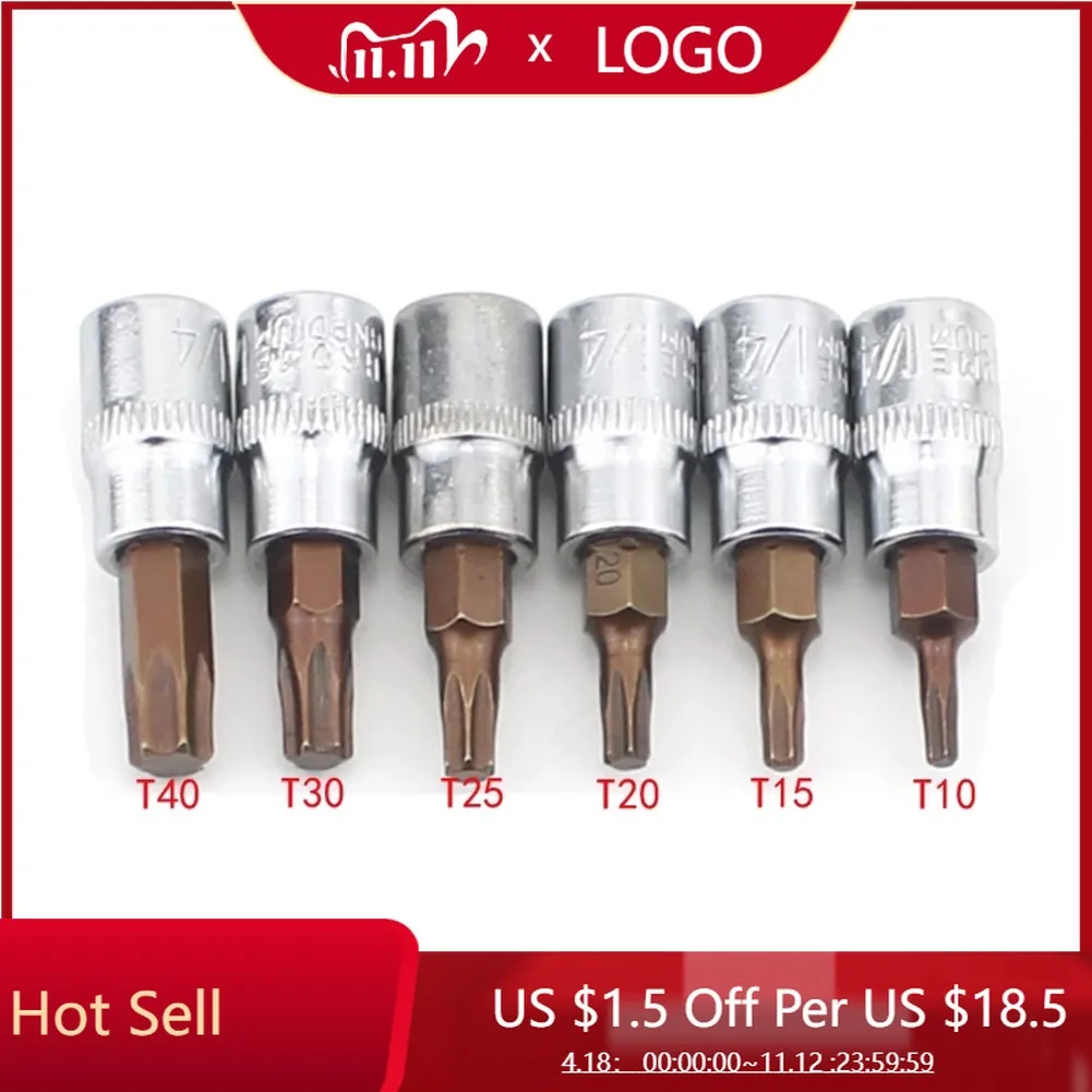 

6pcs/set 1/4" Torx Screwdriver Bit Set Drive Socket Head Screwdriver Material Hand Tool Set T10 T15 T20 T25 T30 T40
