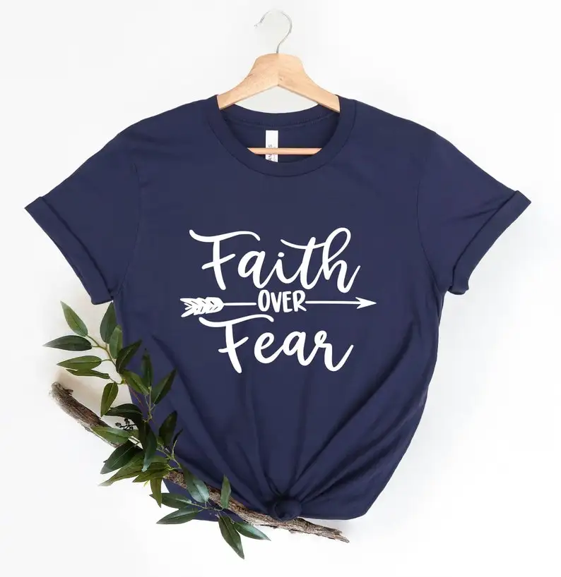 

Faith Over Fear Religious Christian Religious Faith Church Bible Verse Jesus Christian . Sleeve Top Tees O Neck 100%cotton goth