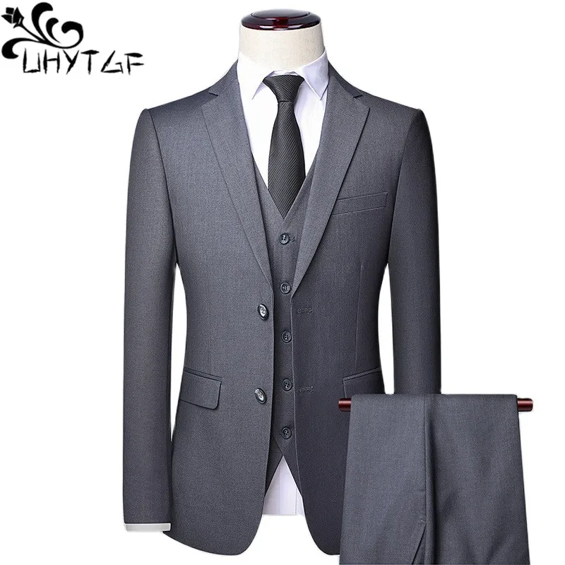

UHYTGF High-End Blazer Sets Men's Formal Wear 5XL Jacket+Vest +Trousers Men Suit Fashion Business 3-Piece Set Male Clothes 139