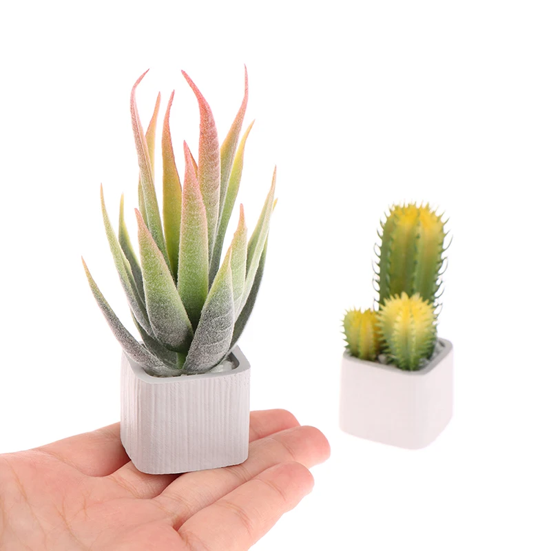 

1/6 1/12 Dollhouse Miniature Potted Plant Cactus Aloe Plant Pot Cement Planter Pot Furniture Model DIY Courtyard Garden Decor