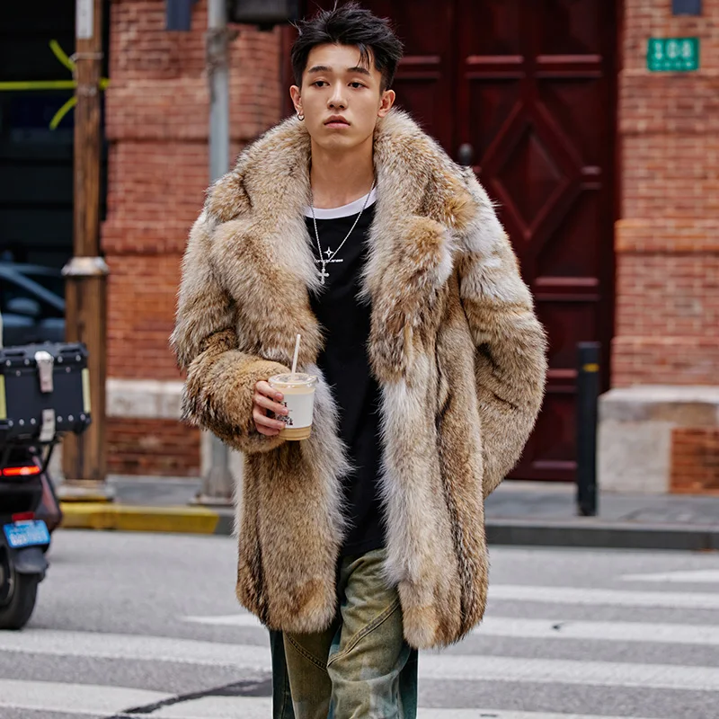 Новинка 2024 зимняя теплая Роскошная куртка из натурального меха волка для мужчин