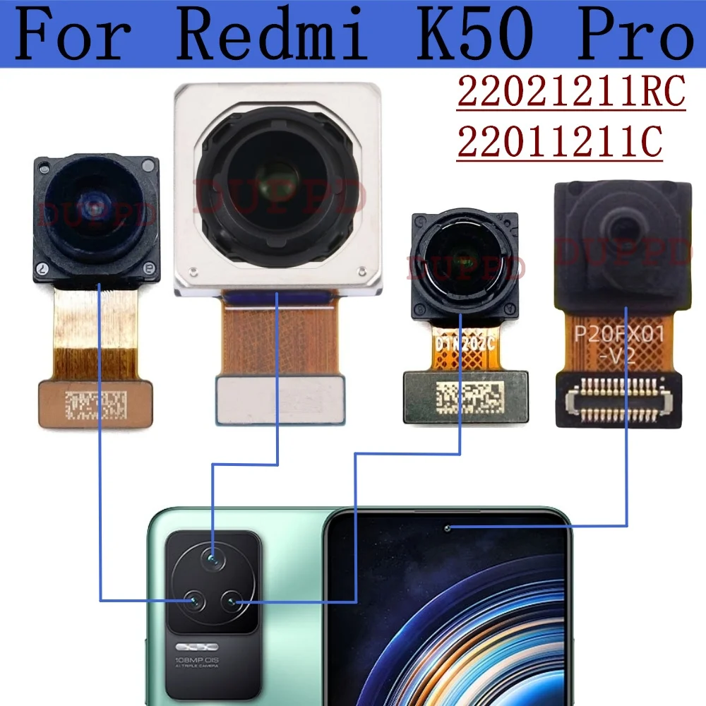 

Задняя камера для Xiaomi Redmi K50 Pro 22021211RC, 22011211C фронтальная камера для селфи фронтальная широкая задняя основная макро ультраширокая камера гибкий кабель