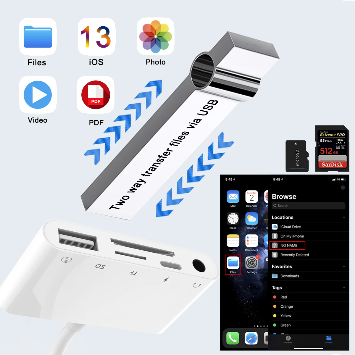 Lightning iPhone to USB3 OTG Camera Adapter/Cable Cord with Charging Lightning iPad to SD/TF Card Reader Support 3.5mm Aux Audio