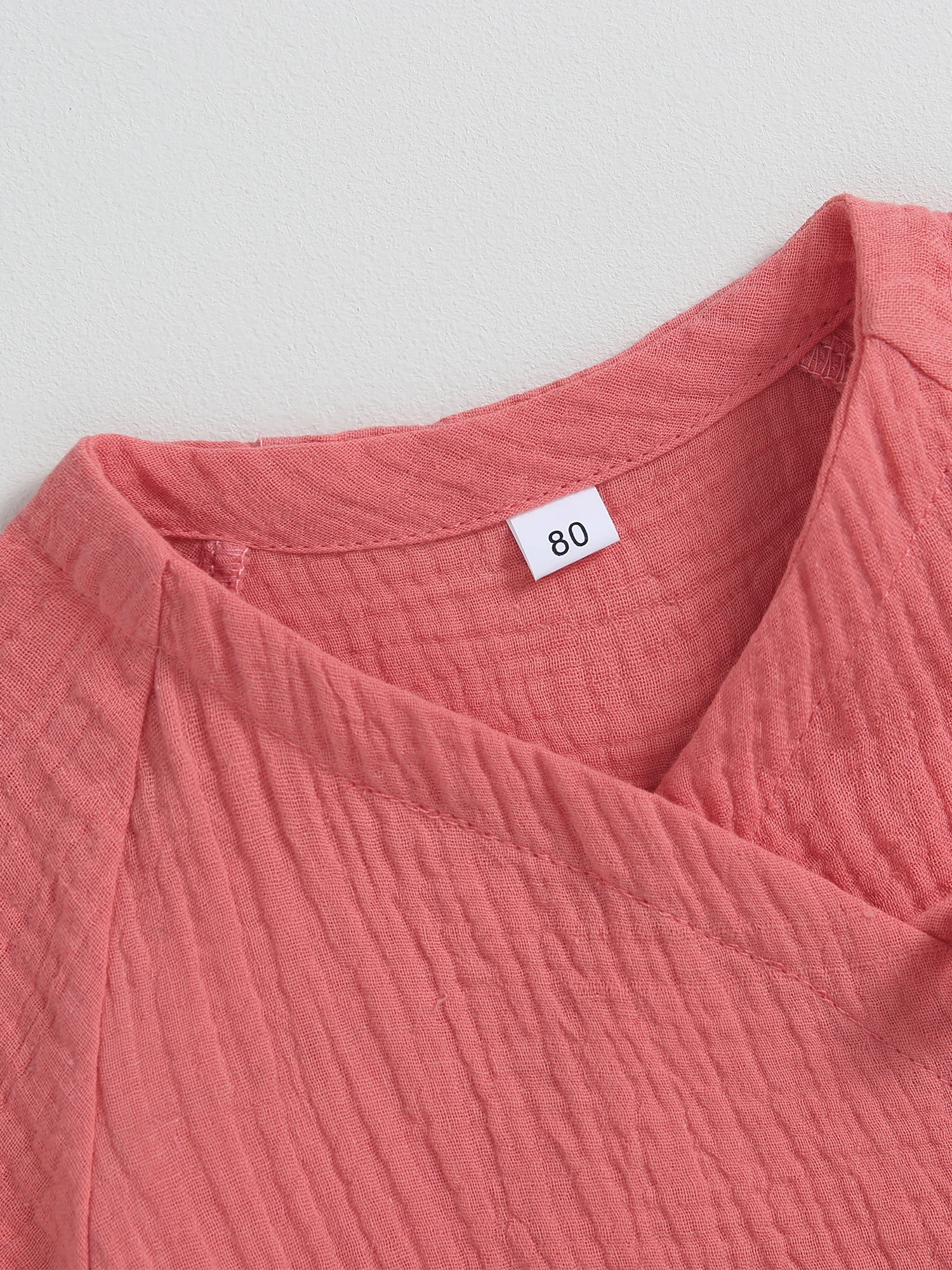 

2023 3-24M Baby Girls Summer Playsuit V Neck Solid Color Bandage Short Sleeve Romper for Toddler Cute Cotton Linen Clothes