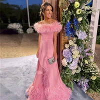 sumnus pink feathers prom dresses 2022 masquerade off the shoulder high side slit mermaid long robes de soir%c3%a9e special occasion