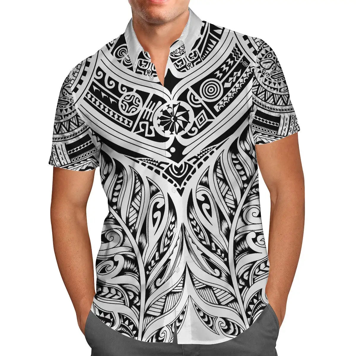 

New Zealand Maori Fern Tribal Tattoo Shirts 3D Beach Hawaii Shirt Short Sleeve Shirt Men Shirt 2023 Oversized 5XL Chemise Homme