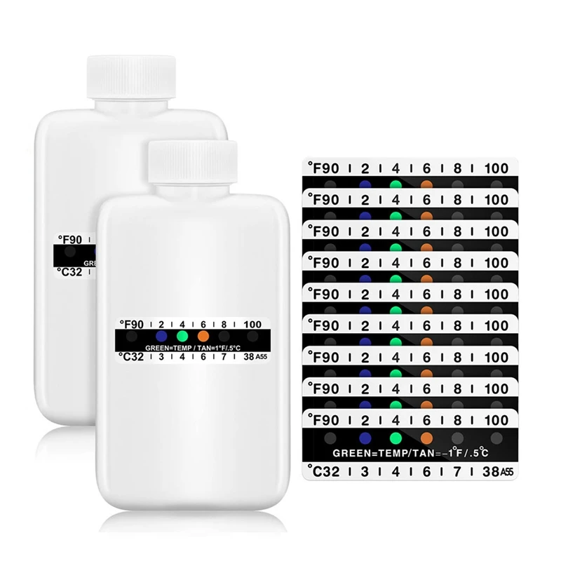 

12-Piece Urine Test Complete Kit Includes 2 Translucent Portable Empty Bottles, 10 Sticky Temperature Test Strips