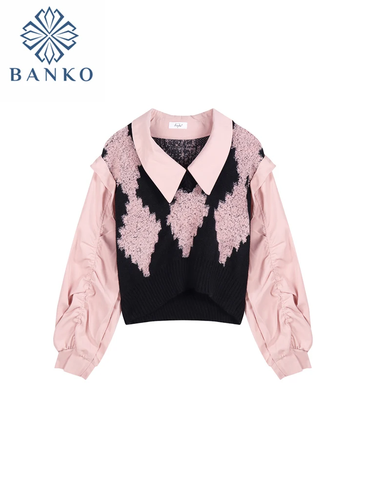 

Spring Autumn Women Korean Fashion Vintage Long Sleeve Shirt Patchwork Blouse Tops Design Clothes 2000s Aesthetic Elegant 90