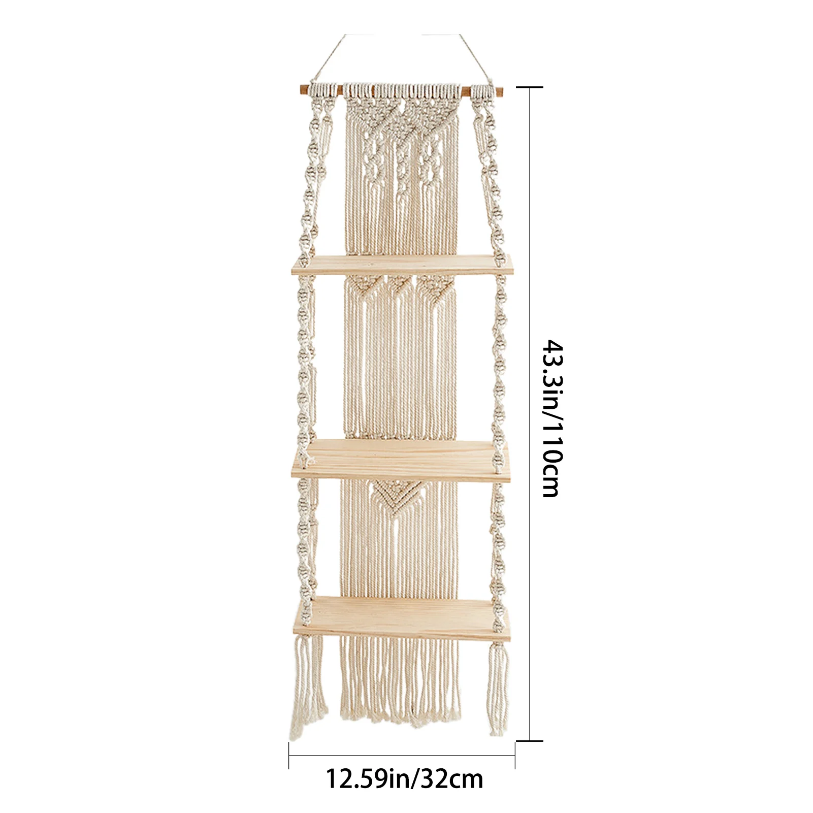 Настенные подвесные полки 3 уровня для макраме Деревянные ручной работы тканый