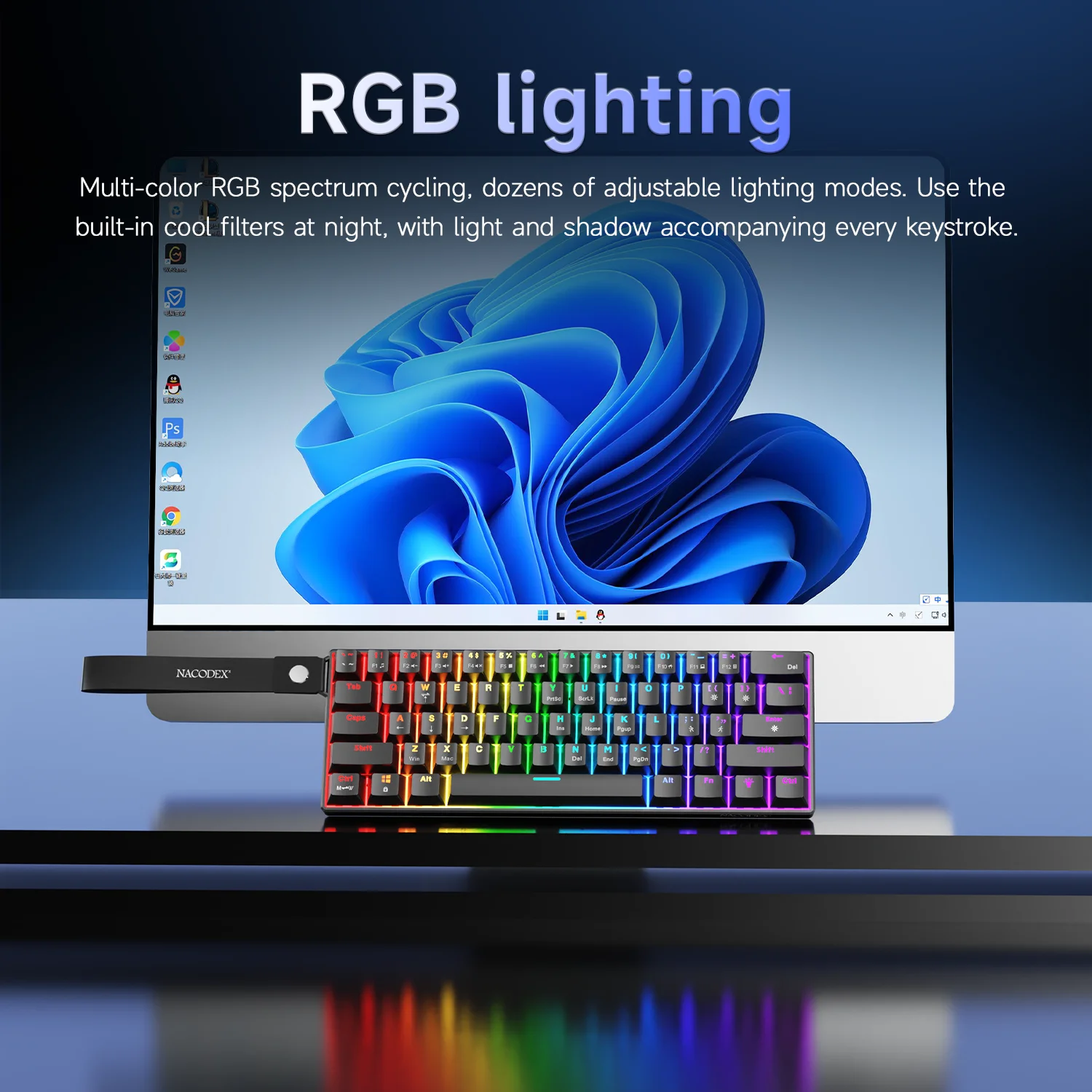 Фото Механическая клавиатура Ajazz NEW NK61 с RGB-подсветкой, проводная, с разборной конструкцией, одноразъемная, с возможностью горячей замены переключателей, Plug and Play, 61 клавиша, для геймеров №3