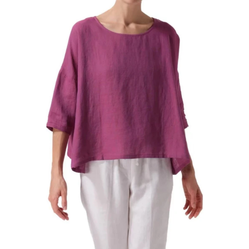 

Spring Summer O Neck Cotton Blend Blouse Women Tops Solid Color Half Sleeve Clothing Casual Oversized Blouses Blusas Mujer