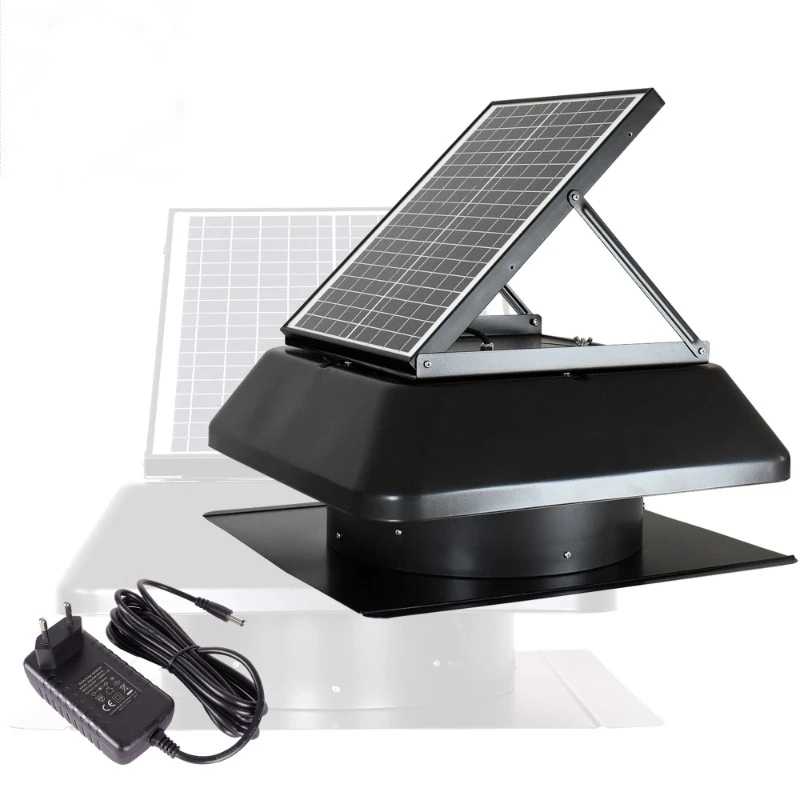 

Solar Roof Turbo Ventilation Attic Gable Fan 20W 18V AC DC Adapter Day Night Smart Powered Heat Extractor Air Circulation Vent