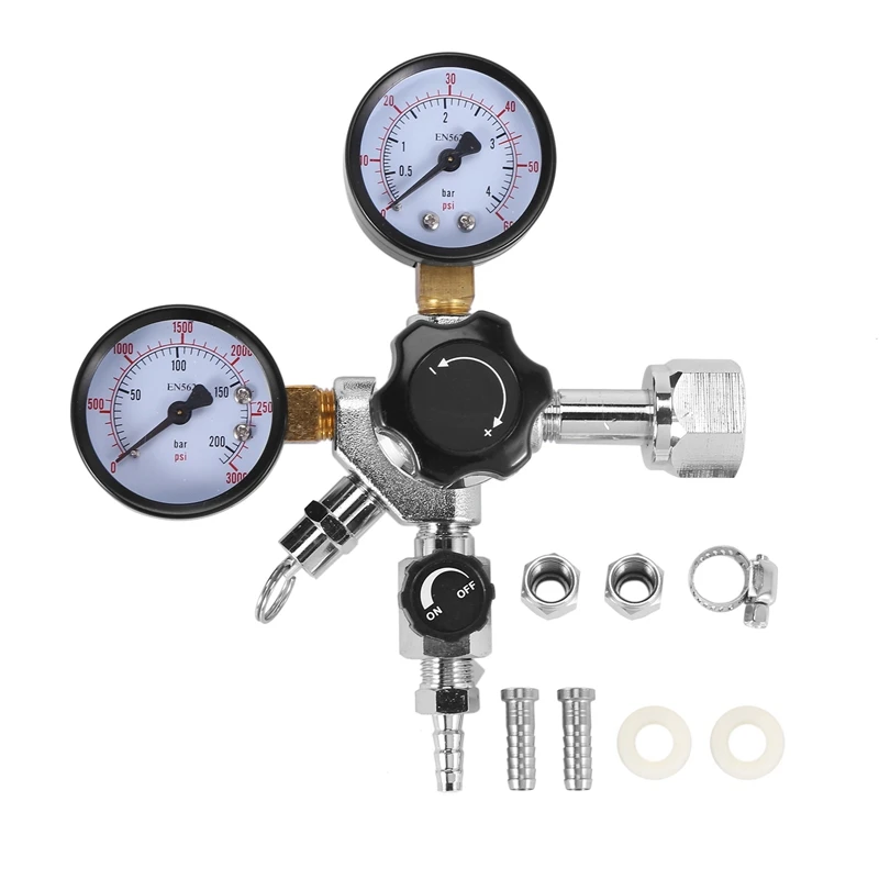 

Keg Regulator, Thread To Barb CO2 Kegerator Regulator With Pressure Adjustment Knob, Beer Regulator With Safety Manual Pressure