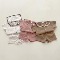childrens clothing baby summer doll collar suit baby solid color short sleeved shorts two piece set