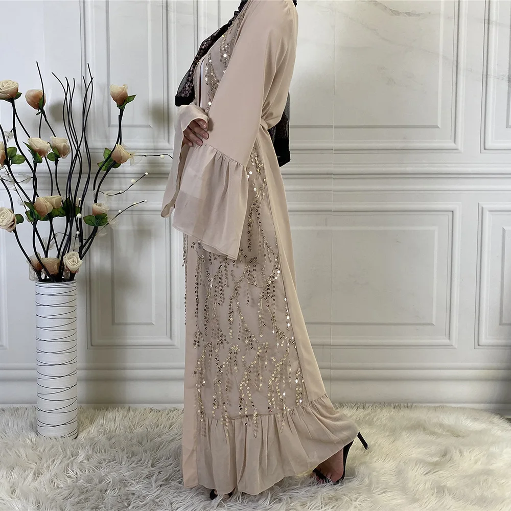 Abaya Dress Explosion Model Sequins Outside The Robe Dubai Middle East Women'S Chiffon Cardigan Muslim Sets שמלות דובאי Cm258
