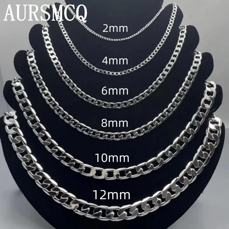 

Men's 925 Sterling Silver Necklace 2/4/6/8/10/12MM 40-75cm Face Chain Necklace Lobster Clasp Men Women Engagement Jewelry Gifts