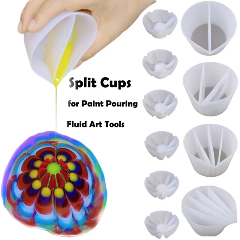 

R3MC Silicone Split Cup 2/3/4/5 Chambers Reusable Silicone Pouring Divided Cups10Pcs/set for Fluid Art Acrylic Paint Resin DIY