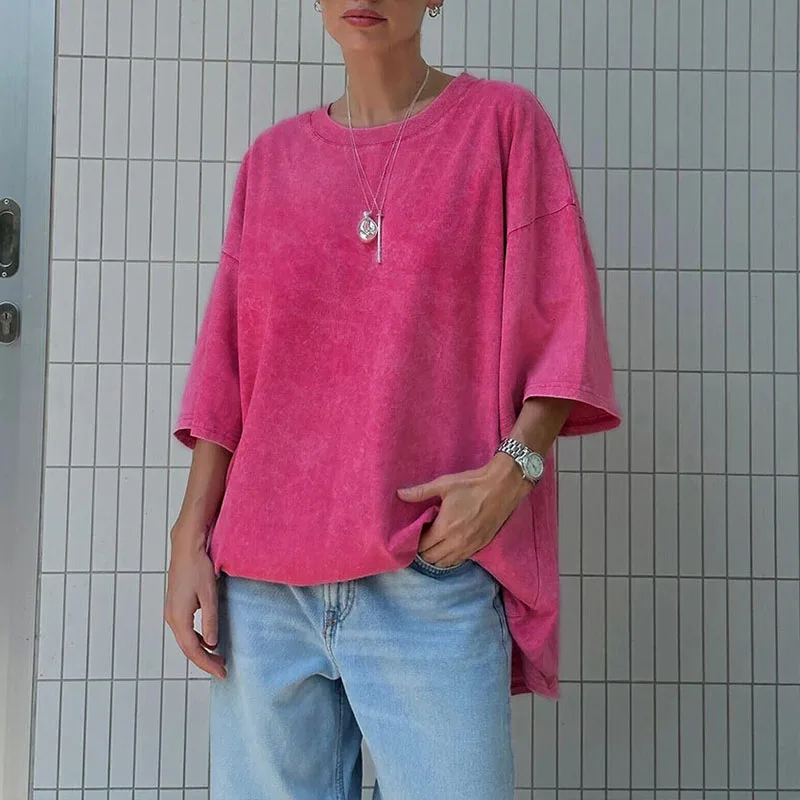Летняя свободная футболка женская новая однотонная Повседневная Блузка с