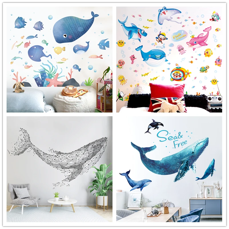 

Cartoon Fish Wall Stickers DIY Ocean Animal Wall Decals for Kids Rooms Baby Bedroom Nursery Bathroom Home Decoration Accessories