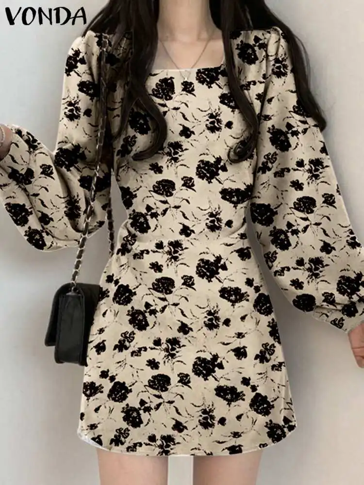 

Женское богемное мини-платье, летнее женское мини-платье с цветочным принтом, Привлекательное платье с длинным рукавом, платье большого раз...