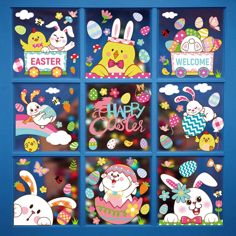 

Easter Bunny Window Stickers Decorations Easter Eggs Carrot Rabbit Window Clings Reusable Sticker Kids Gifts Home Party Supplies