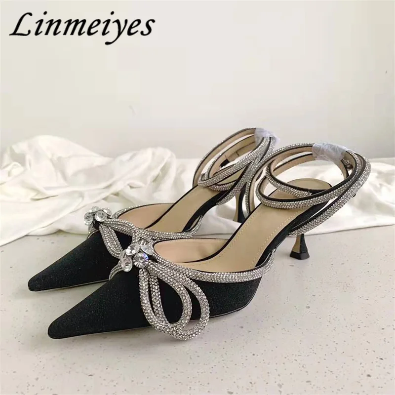 

Sexy Butterfly-knot High Heels Shoes Women Luxury Crystal Runway Pumps Shoes Woman Fashion Slingbacks Wedding Stiletto Women