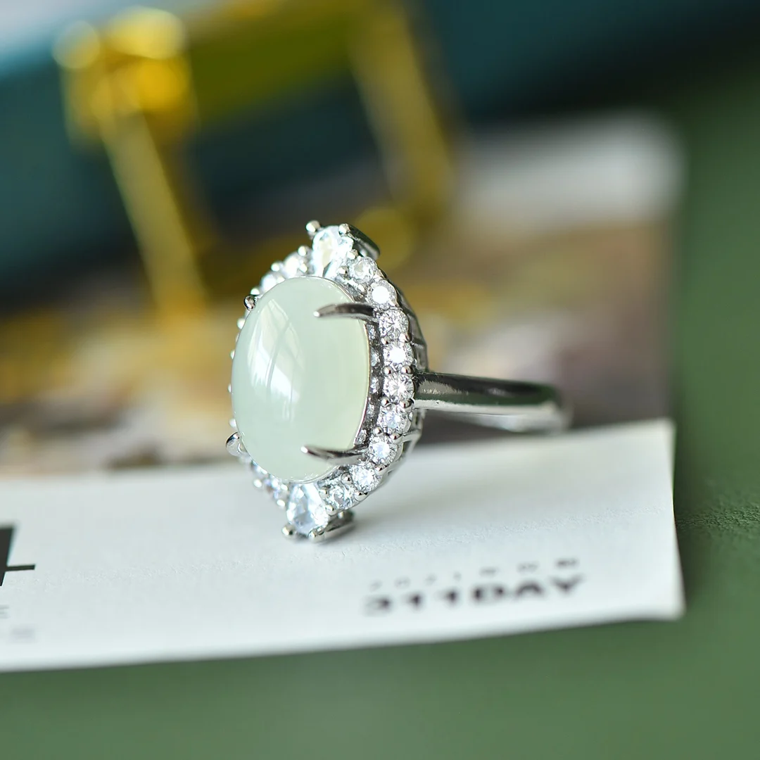 Натуральный нефрит белый кольцо модные серьги подвески оптовая продажа 02