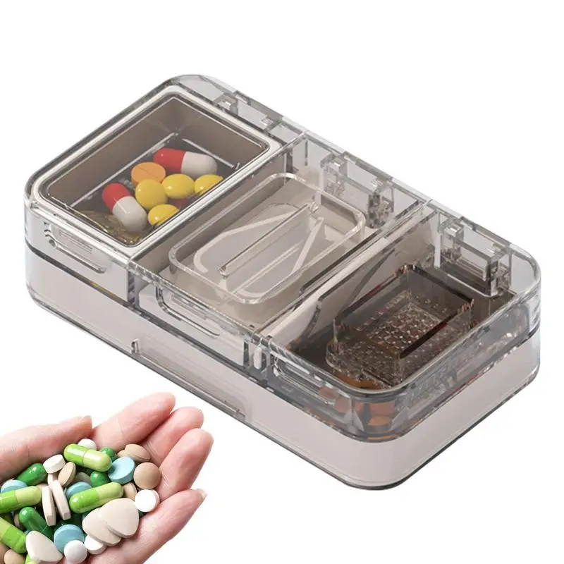 

Portable Pill Cutter Box Pill Splitter Cutter Medicine Cutter 3 In 1 Tablet Cutter Pill Case Storage Crusher Travel Pill Box