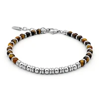 runda fashion natural stone bracelet men tiger eye bead 4mm with stainless steel adjustable size 22cm handmade bracelet beaded