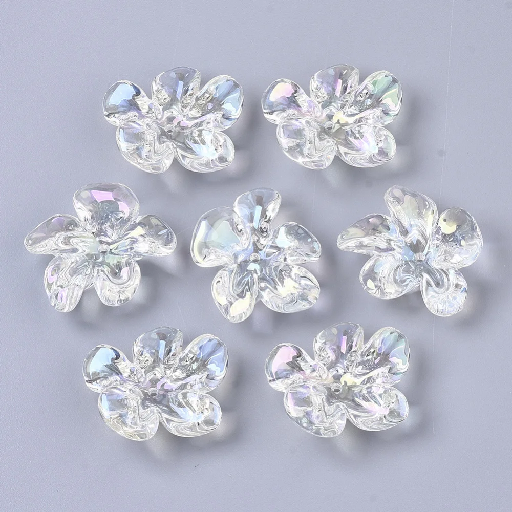 

10PCS Transparent Acrylic Beads AB Color Plated Flower Clear AB 20.5x24x9mm Hole: 1.4mm