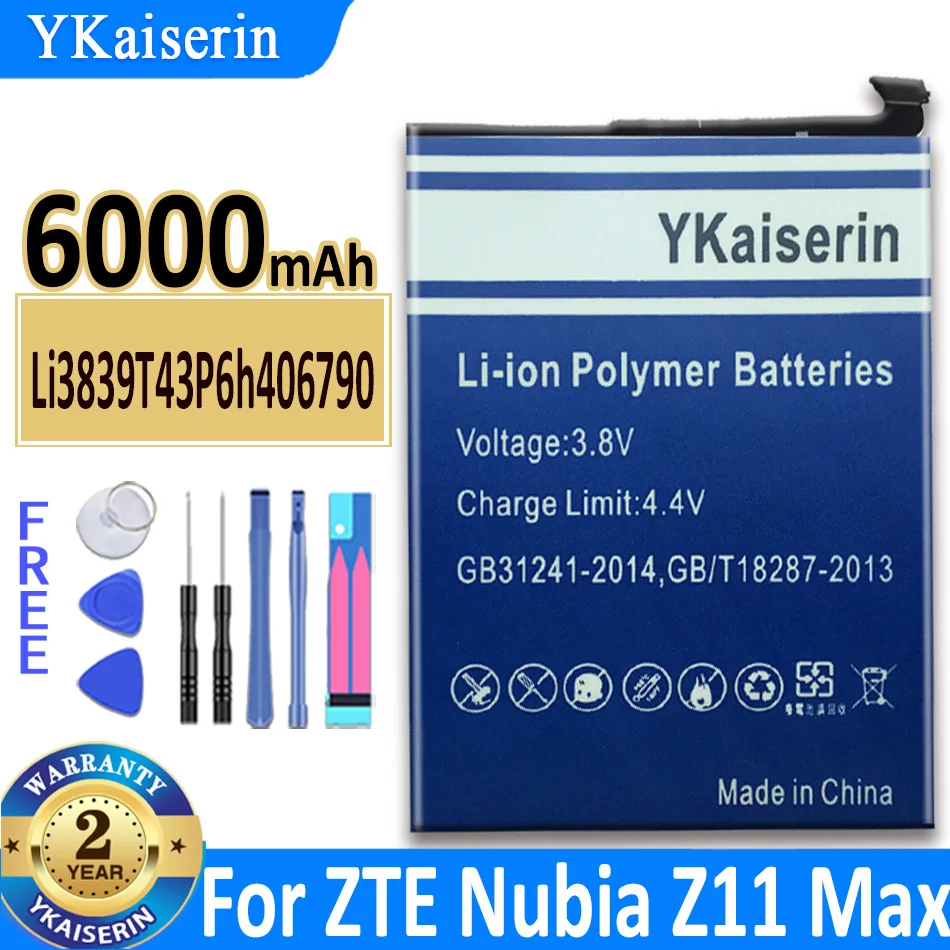 Аккумулятор ykaisin Li3839T43P6h406790, 6000 мАч, для ZTE Nubia Z11 Max NX523 NX523J NX535J
