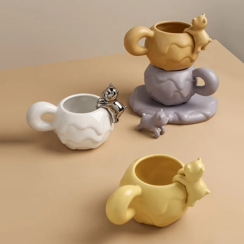 

Nordic Ins Style Super Cute Ceramic Cup Office Afternoon Tea Milk Water Couple Coffee Mug with Bear Cup Hanging and Tray
