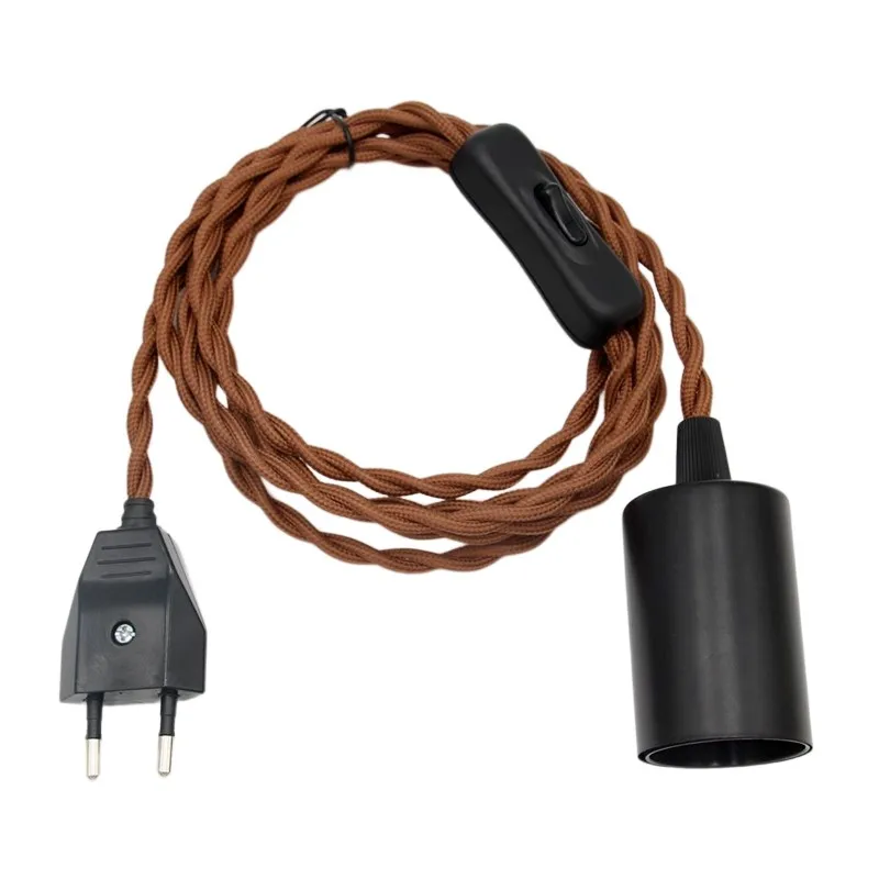 220V Euro Plug Power Cords with Inline Switch E27 Bulb Lamp Holder DIY Vintage Hanging Cord Set | Pendant Lights