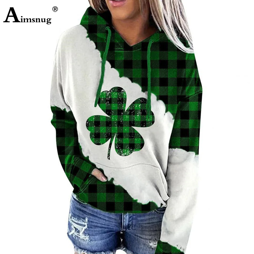 

Aimsnug Large Big Female Casual Boho Flower Plaid Sweatshirt 2023 Spring Hooded Top Streetwear Women's Fashion Pullovers