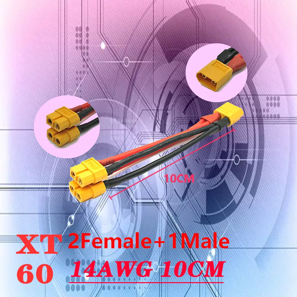 

Male/Female Cable Dual Extension Y Splitter/ 2-Way 14AWG 10CM Silicone Wire XT60 Parallel Battery Connector for RC Battery Motor