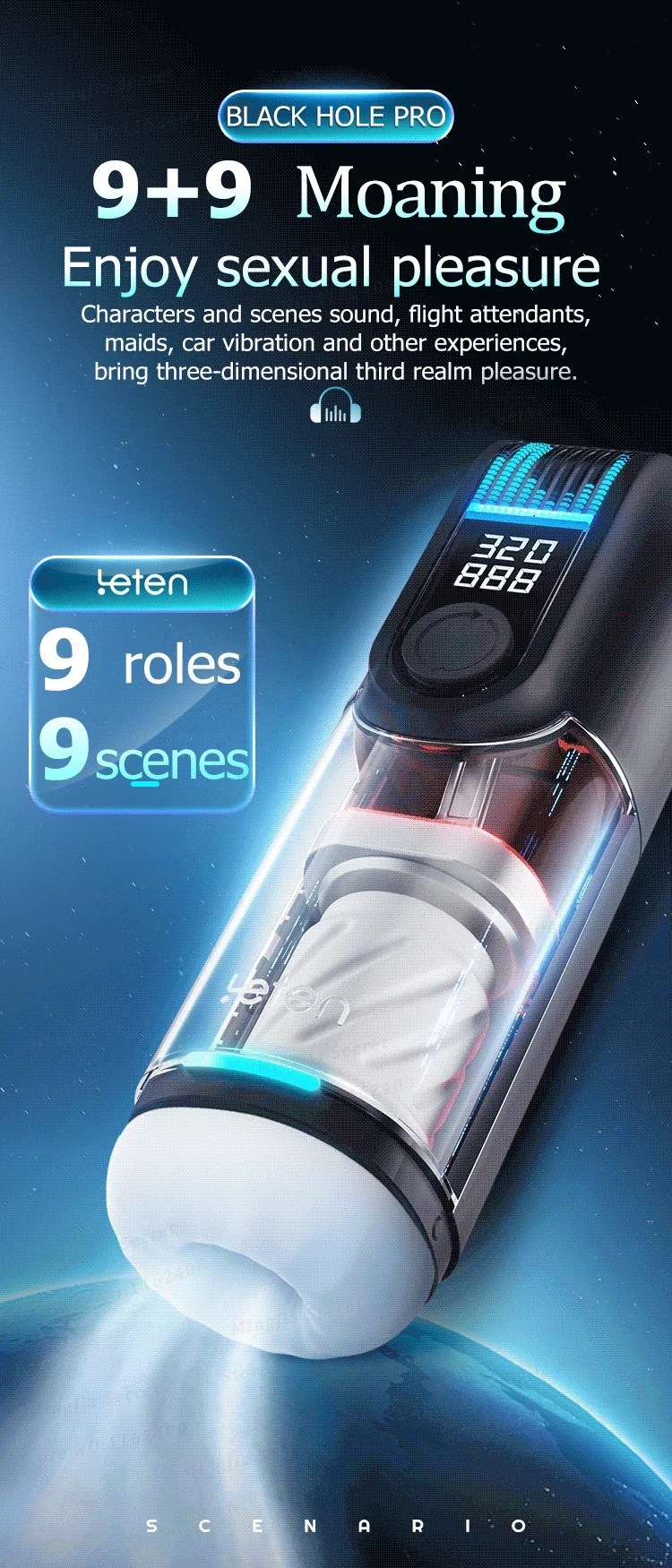 Leten автоматический телескопический мощный сосущий мужской мастурбатор чашка