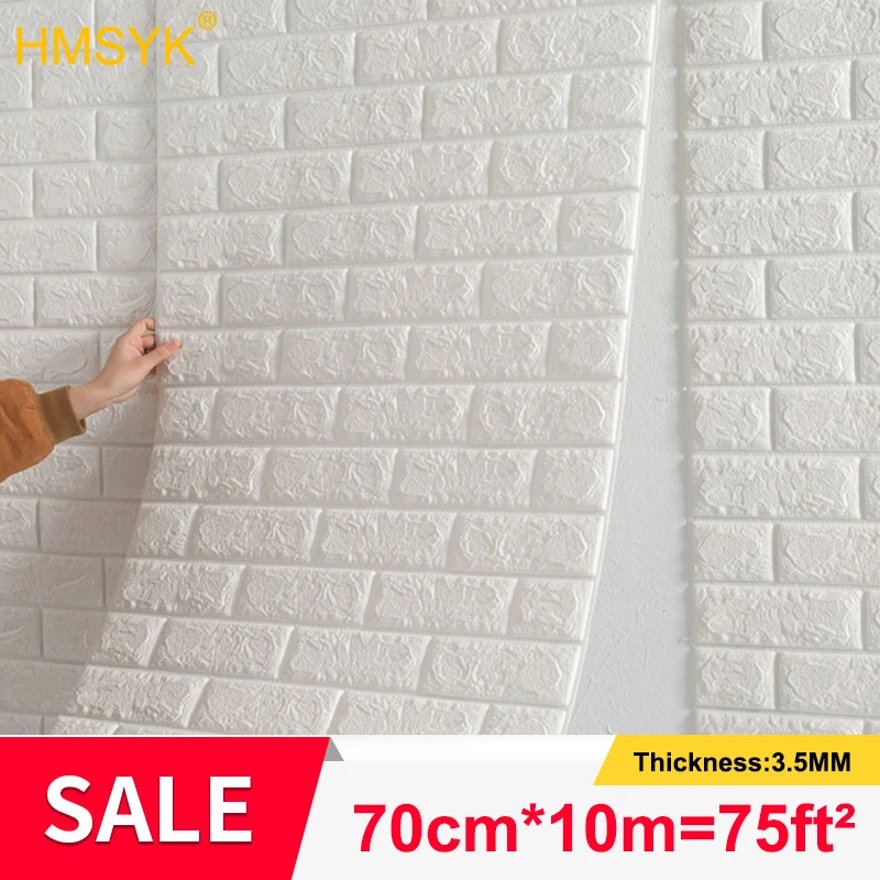 70*10m 3D Self-Adhesive Wallpaper Continuous Waterproof Brick Wall Stickers Living Room Bedroom Children's Home Decoration |
