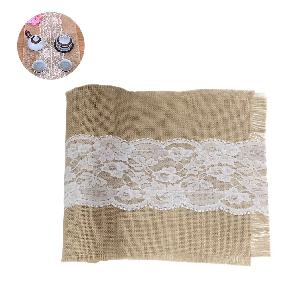 

Vintage Table Runner Natural Jute Fabric Christmas Decoration Crafts Table Cover Party Wedding Decoration